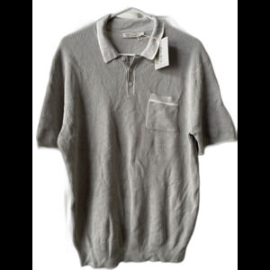 Collars & Co Polo Shirt Mens Large Grey Modal Cotton Knit Breathable Pocket Golf